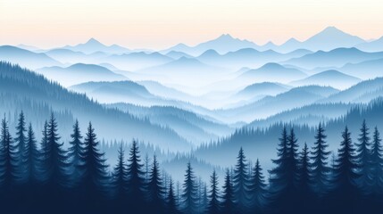 Fototapeta premium Blue Mountain Range with Pine Trees