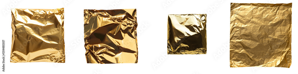 Poster The golden square foil has a wrinkled and shiny surface with a metallic finish, displayed on a transparent background in a png image