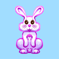 vector illustration of a cute bunny, rabbit on a light blue background