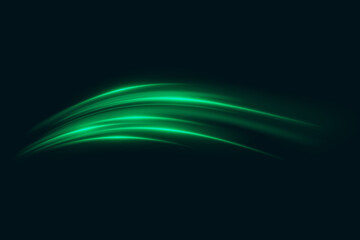 Green motion effect, light trail of lines. Vector illustration