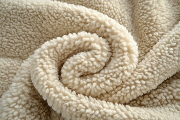 Sherpa Background. Beige Faux Plush Fabric Material Texture