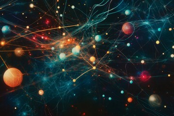 Complex network of interconnected devices forming a futuristic web, symbolizing the internet of things and global connectivity