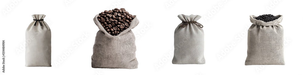 Poster a 3d illustration of a coffee bean sack, complete with realistic texture and rich brown coffee beans