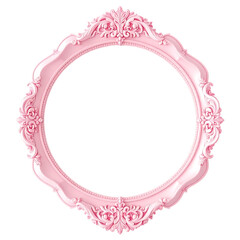 Ornate Pink Rococo Frame, Oval Shape, Decorative Details, Isolated.
