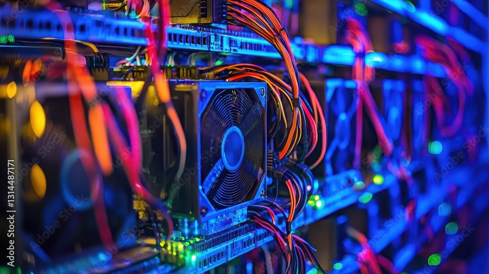 Poster advanced network connection in data center with colorful cables