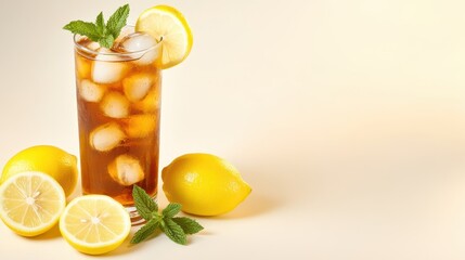 Fototapeta premium Refreshing Glass Of Iced Tea With Mint And Lemon