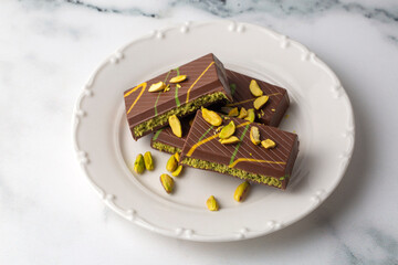Trendy chocolate; Dubai chocolate with pistachio and kadaifi