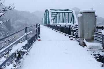 Naklejka premium 大豊町の吉野川橋 雪景色 （高知県）