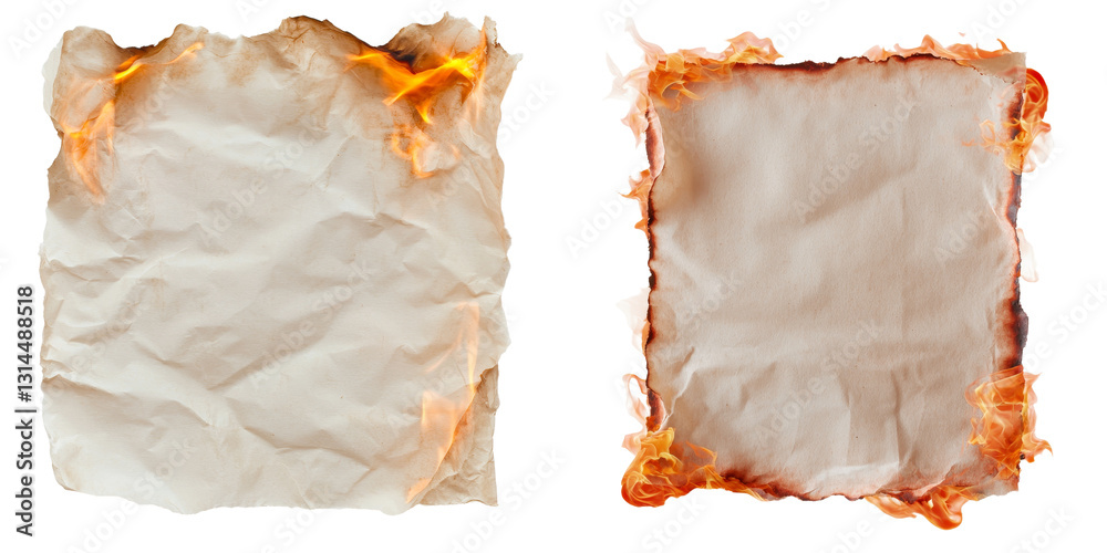Poster an image of old, burnt paper with frayed edges and cracks is displayed, evoking a vintage, classic s