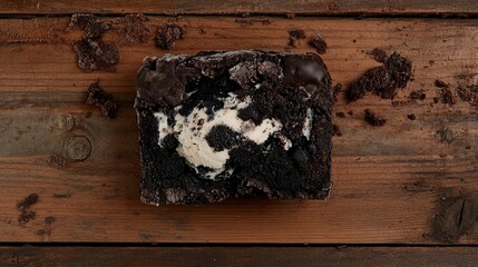 Brownie, ice cream, dessert, wood, crumbs, delicious, overhead, bakery, food photography, website