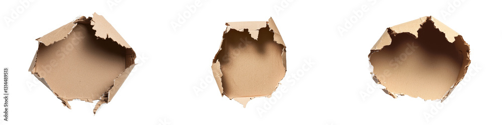 Poster This torn piece of brown cardboard, with its rough edges and visible imperfections, showcases a natural texture that is perfect for adding to design projects, isolated on a transparent background in
