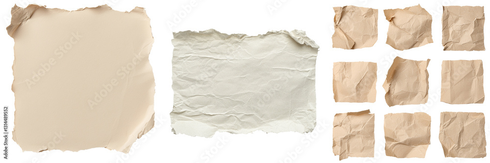 Aufkleber A sheet of paper that is both wrinkled and torn, with a rough texture and edges that are not even, is well-suited for projects that emphasize eco-friendliness, vintage aesthetics, or unique