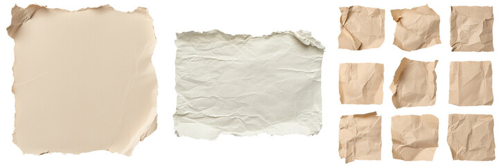 A sheet of paper that is both wrinkled and torn, with a rough texture and edges that are not even, is well-suited for projects that emphasize eco-friendliness, vintage aesthetics, or unique