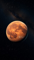 Fototapeta premium Mars-type planet. Space Martian landscape. Planet in space among nebulae. Vertical arrangement