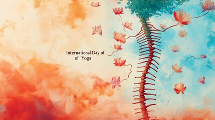 International Yoga Day Air Illustration of Spine Tree and Calligraphy