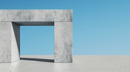 3D architectural render of a modern structure with geometric concrete beams, contemporary urban skyline