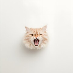 Fototapeta premium Closeup of an Angry Tabby Cat with Dramatic Facial Expression on a Simple White Background