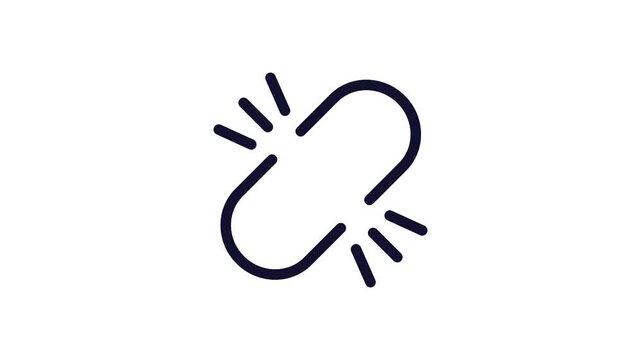 Minimalist solid-style link and unlink icon animation with smooth motion and seamless loop. Ideal for connection status, network linking, attachment management, and Ul elements