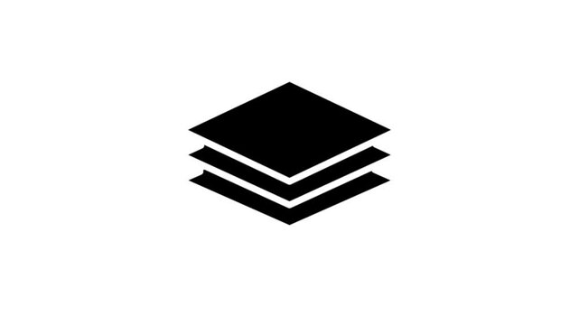 Minimalist solid-style layers icon animation with smooth motion and seamless loop. Ideal for UI design, app interfaces, file management, graphic editing, and system organization