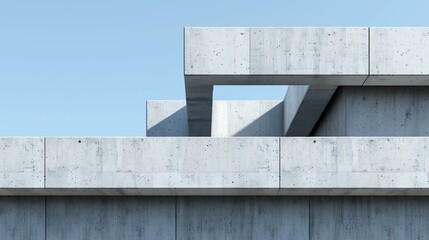 Futuristic brutalist megastructure with overlapping concrete layers, dystopian cityscape, raw industrial style