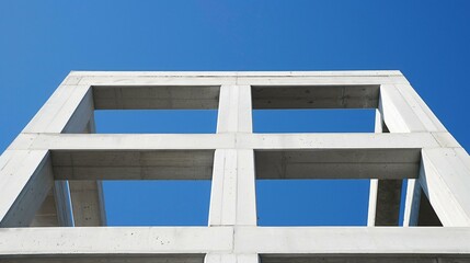 High-strength concrete beam structure supporting a glass skyscraper, modern city engineering, advanced construction