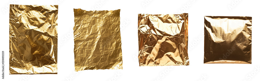 Poster This gold foil texture, wrinkled and crumpled, boasts a distinctive metallic look with a rough surface, ideal for enhancing artistic designs and decorative backgrounds, provided in png format on a