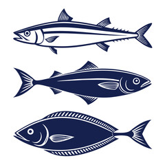 Collection of Fish Silhouettes Barracuda, Halibut, Anchovy, and Flounder