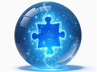 World Autism Awareness Day. Glowing Blue Puzzle Piece in Luminous Sphere