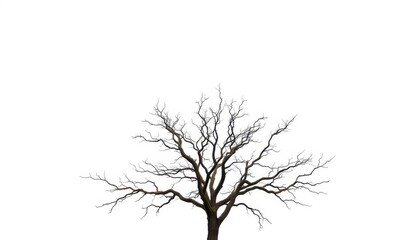 Obraz premium A lone tree, branches reaching skyward, stark white background, powerful, environmental