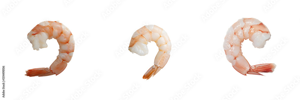 Poster the partially peeled shell of the cooked shrimp reveals its white and orange texture, isolated on a 