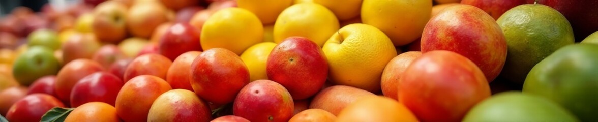 Close-up of assortment of ripe fruits on display at market stall, assortment, fruit