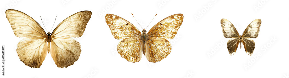 Poster This beautifully designed golden butterfly has intricate wings and a metallic sheen, presented in png format on a transparent background, suitable for artistic and decorative use