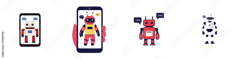 Poster the idea of virtual assistance is illustrated through a cute and trendy cartoon depiction of a smart