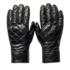 A Pair of Faux Leather Gloves with Quilted Patterns Isolated on Transparent Background