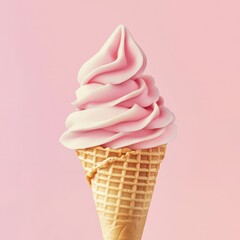 Delightful Pink Soft Serve Ice Cream In Waffle Cone