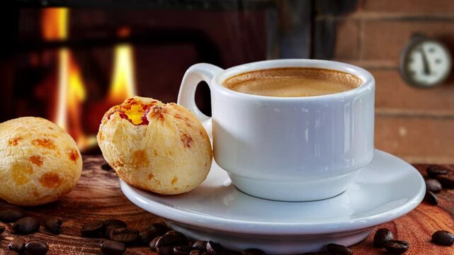 cheese bread with coffee, pao de queijo