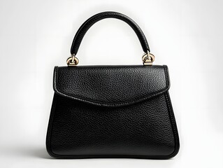 Luxury Black Leather Handbag Placed on White Background Fashionable Accessory Minimalist Design