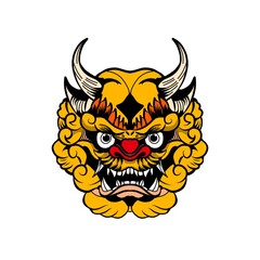 illustration of a typical Japanese harimasu mask with some details