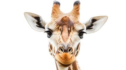 Obraz premium Graceful Giraffe with Elegant Neck and Distinctive Patterns on White Background