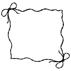 Bow Coquette ribbon frame square whimsical hand drown outline with isolated background