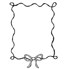 Coquette ribbon frame whimsical hand drown outline