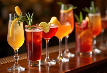 elegant arrangement assorted cocktail glasses bathed soft mood lighting creating distinctive visual ambiance, bar, drinks, glassware, decor, style, shine