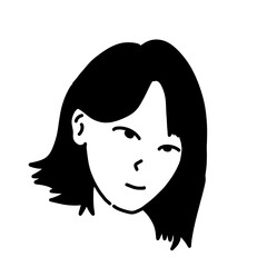 illustration of face with expression, simple line art. black and white