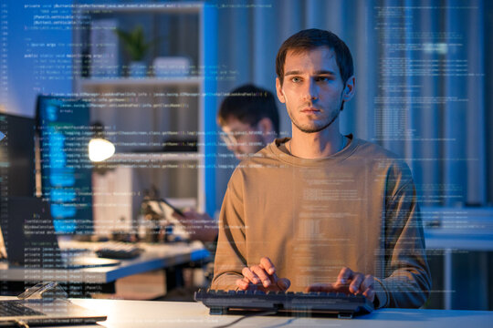 Machine learning expert coding with Python, working on algorithms and software solutions in a tech-forward industry.