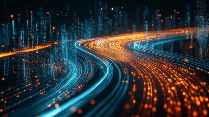 Fototapeta premium Dynamic 3D Visualization of Curved Road with Intersecting Data Lines