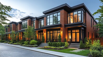 Fototapeta premium Luxury Brick Townhouses at Dusk