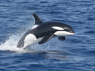 Fototapeta premium Orca leaping in open ocean waters