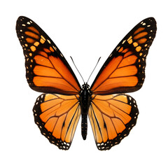 Fototapeta premium A detailed photograph of a monarch butterfly with spread wings, captured against a clean white background