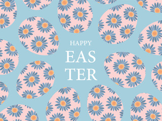 Happy Easter design for greeting banner, postcard or horizontal poster with Easter eggs pattern in pastel colors. Template for Easter packaging, advertising and printing.