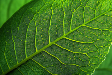 Obraz premium Microscopic Masterpiece: Extreme Close-Up Texture of Intricate Green Leaf Veins